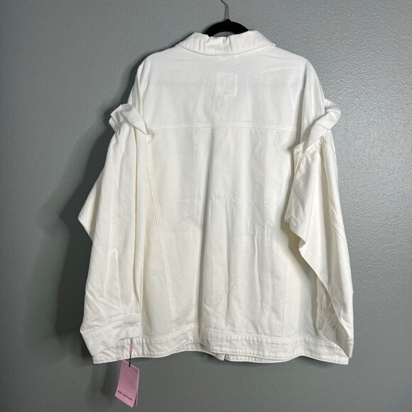 NWT Avec Les Filles Ruffle Sleeve Denim Jean Jacket White Spring Plus Size 2X - Picture 7 of 9